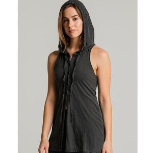 All saints grey hooded button front vest top Womens Size 8 Unisex Festival